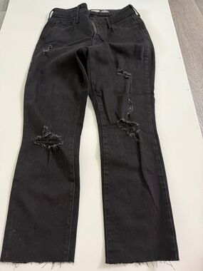 Women's Black Distressed Straight-Leg high rise Jeans